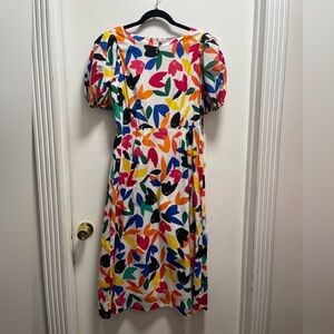 NWT Calvin Klein Sz 8 Midi Dress Multicolor Fit & Flare Retro Cottage-core